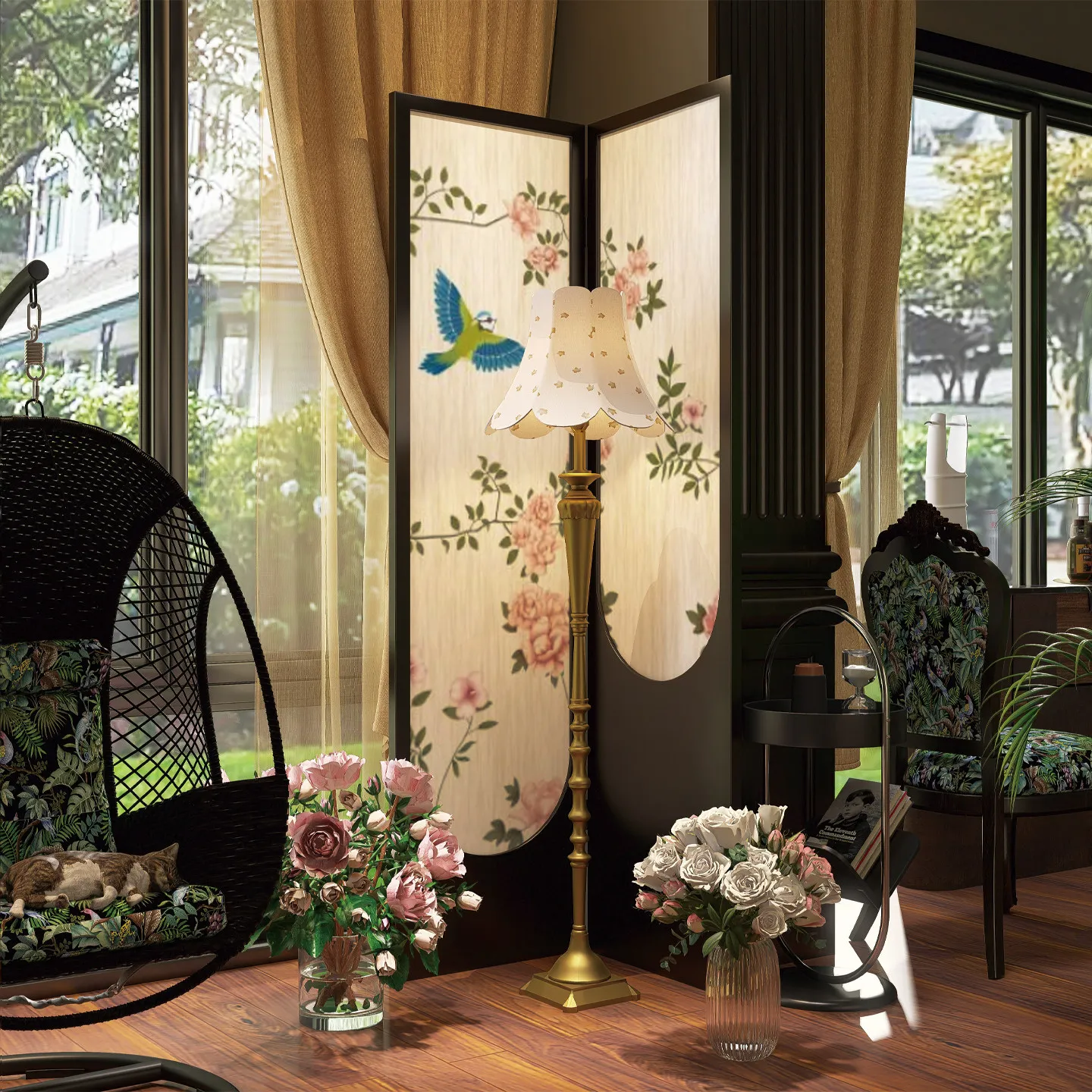 French medieval screen partition living room entry light luxury sofa background movable folding retro advanced folding screen