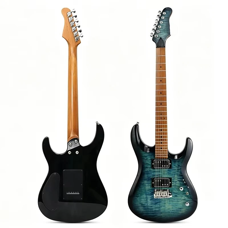 Surpass Music Alder Body Electric Guitar with Tiger Maple Veneer HH Pickups Roasted Maple Neck 6 String Adult Guitar