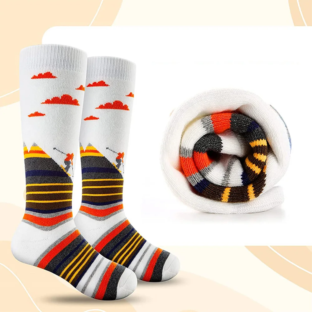 겨울 따뜻한 두꺼운 스키 스타킹, 하이킹 양말, 남녀공용, 추위 방지 스키, 야외 하이 스포츠 스타킹, 1 쌍