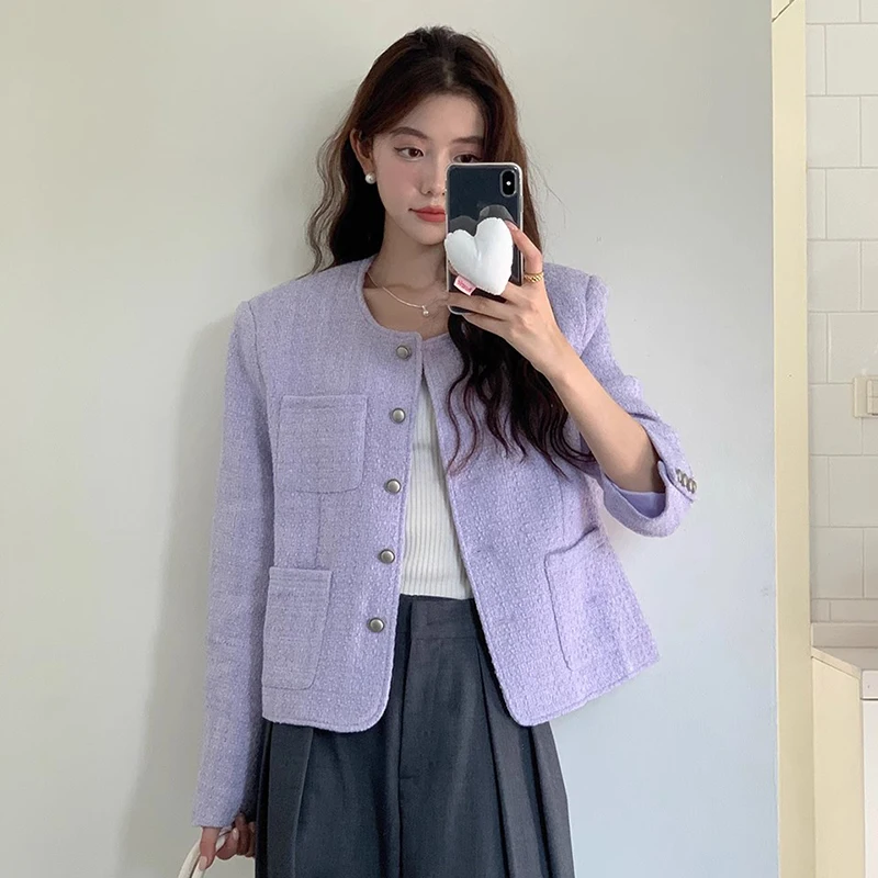 

Chic Autumnal Cozy Long Sve round Ne Women's Jaet Single Buttoned Multi-ket Design Thiened Outerwear Coat