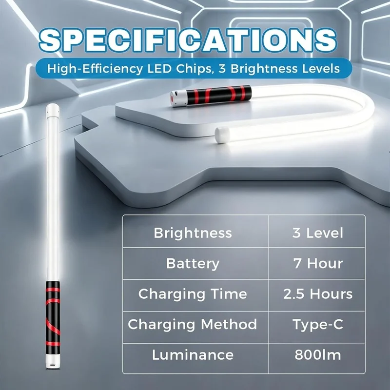 DT16 Bendable LED Work Light Rechargeable 3 Modes Inspection Light, 29.9 Inch Flexible Lighting Solution, Portable LED Light