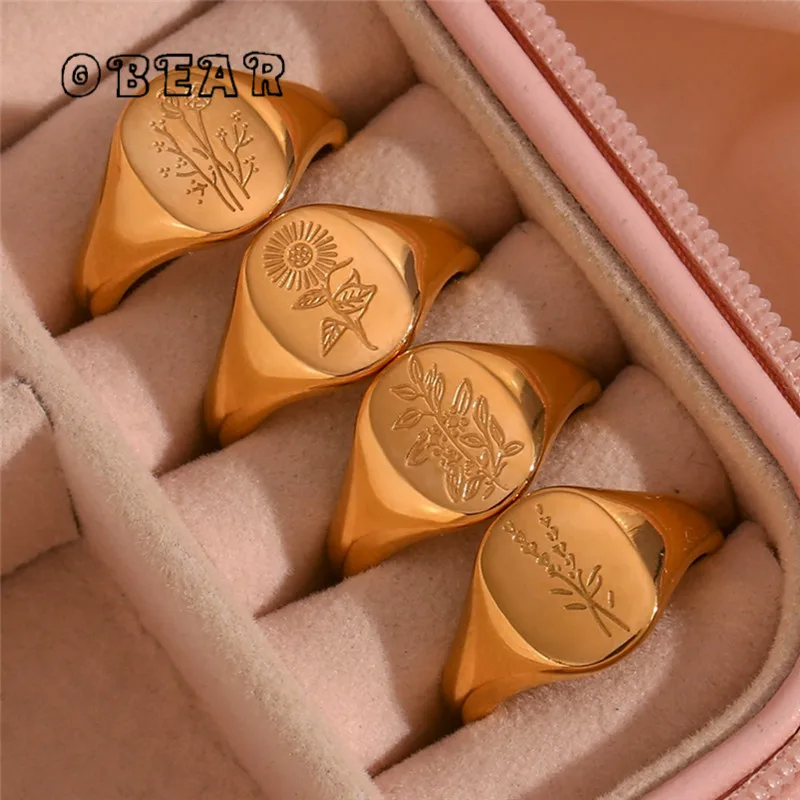 

316L Stainless Steel Geometric Flower Relief Ring For Women Fashionable Temperament Ring Jewelry Banquet Gift