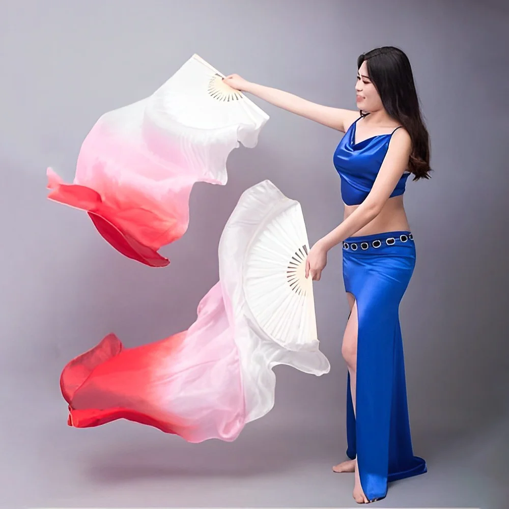 1 Pair Dance Fans Portable Belly Dance Fan Dance Performance Wedding Long Fans Gradient Color