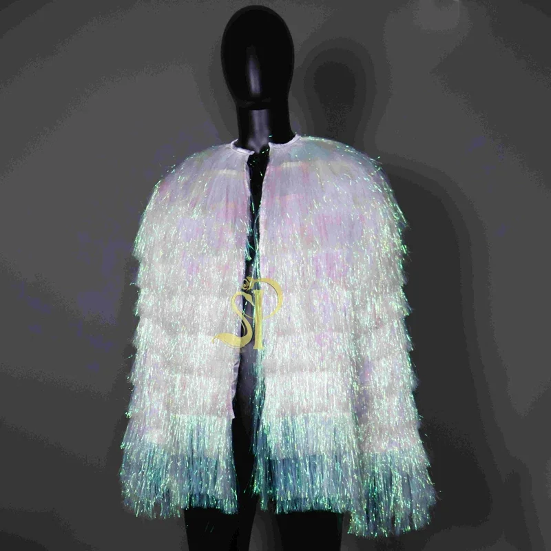 Красочное пальто для джазовых танцев с бахромой, женский костюм танцовщицы Gogo, бар, ночной клуб, Dj Ds, сценическое представление, праздничный наряд