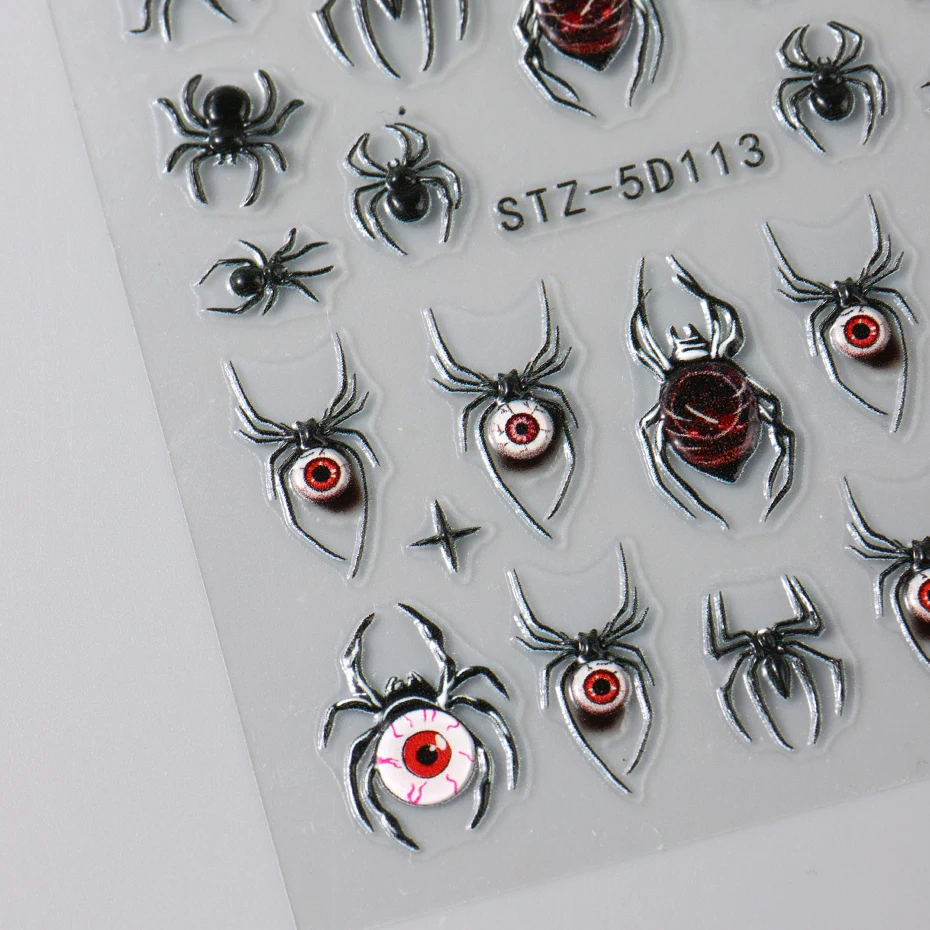 2 قطعة ملصقات العنكبوت ثلاثية الأبعاد مسمار الشارات هالوين العنكبوت الأسود العين مسمار الفن زينة 5D تنقش لاصق المتزلجون تصميم مانيكير
