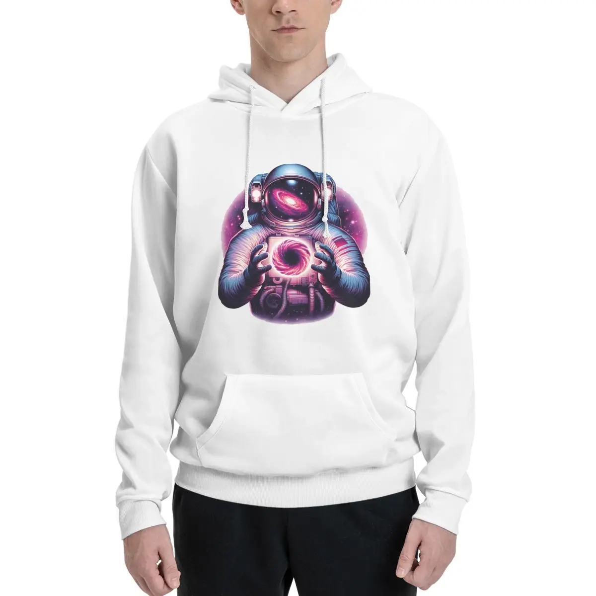 

Galactic Voyager Astronaut Harnessing The Cosmos Couples Plus Velvet Hooded Sweater Home Kawaii Hooded rope pullover Funny