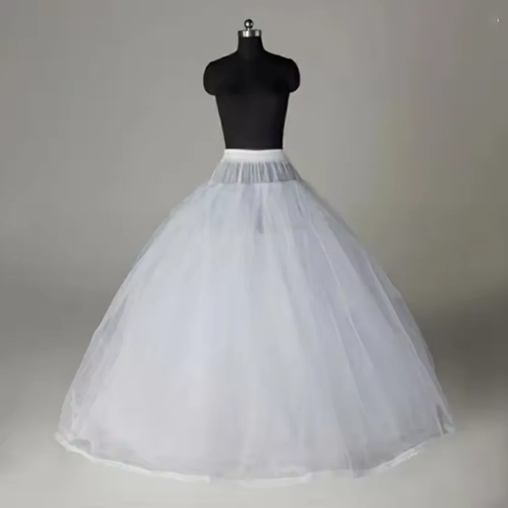 Aラインスタイルのウェディングドレス用ホワイトチュールペチコート4層フープなしブライダルウェディングアクセサリーロングペチコートアンダースカート