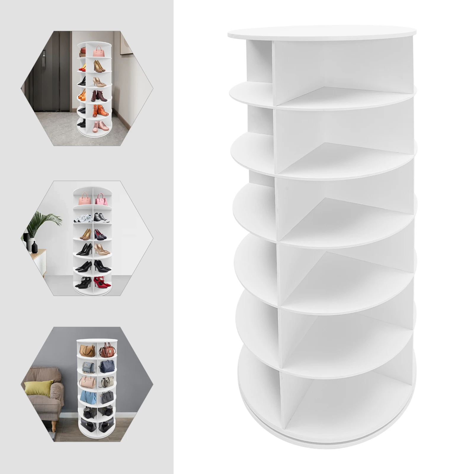 

6-Tier White 360° Rotating Stackable Shelves Bookshelf Organizer, PVC Narrow Bookcase Storage Rack for Bedroom Living Room White