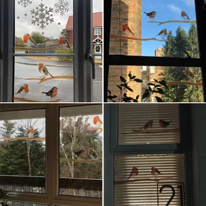 Stiker Jendela Natal Robin Burung Lucu Dekorasi Ruang Tamu Rumah Kamar Tidur Kamar Mandi Furnitur Dinding Pintu Dekorasi Interior Rumah 8 stiker pintu natal penjualan terbaik - №