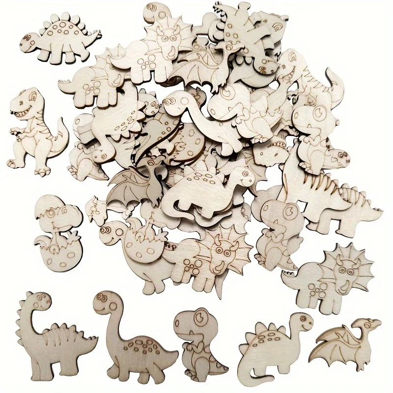 25Pcs Random  Wood Cutouts Wooden Dinosaur Animal Cutouts Dinosaur Paint Crafts for Home Decor Ornament
