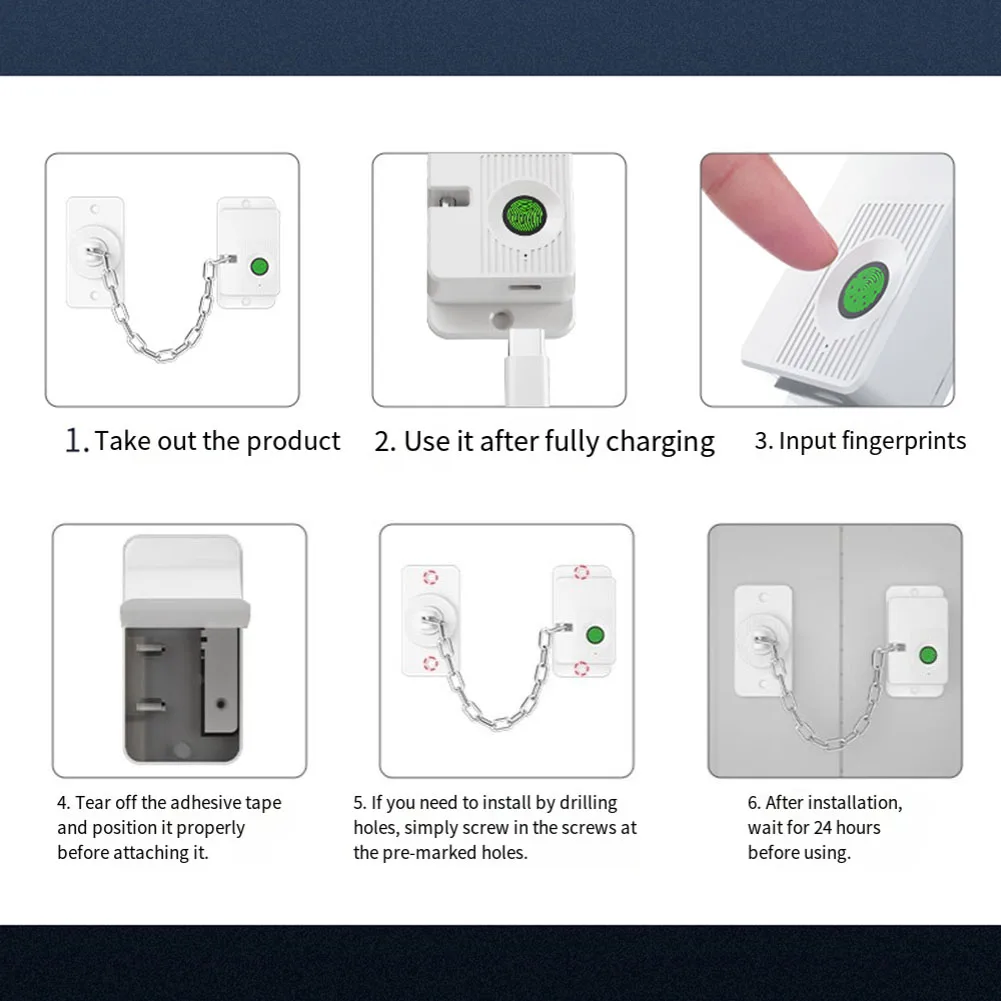 Fingerprint Lock For Child Safety Smart Easy To Use Type-C Interface Fast Charging Sliding Door And Window Lock Limiter