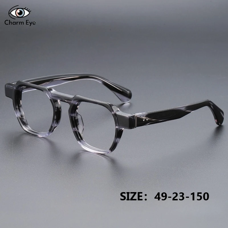 

High End Acetate Glasses Frame Retro Optical Myopia Thick Wide Polygonal Personalized Large Frames Men Prescription Eyeglasses