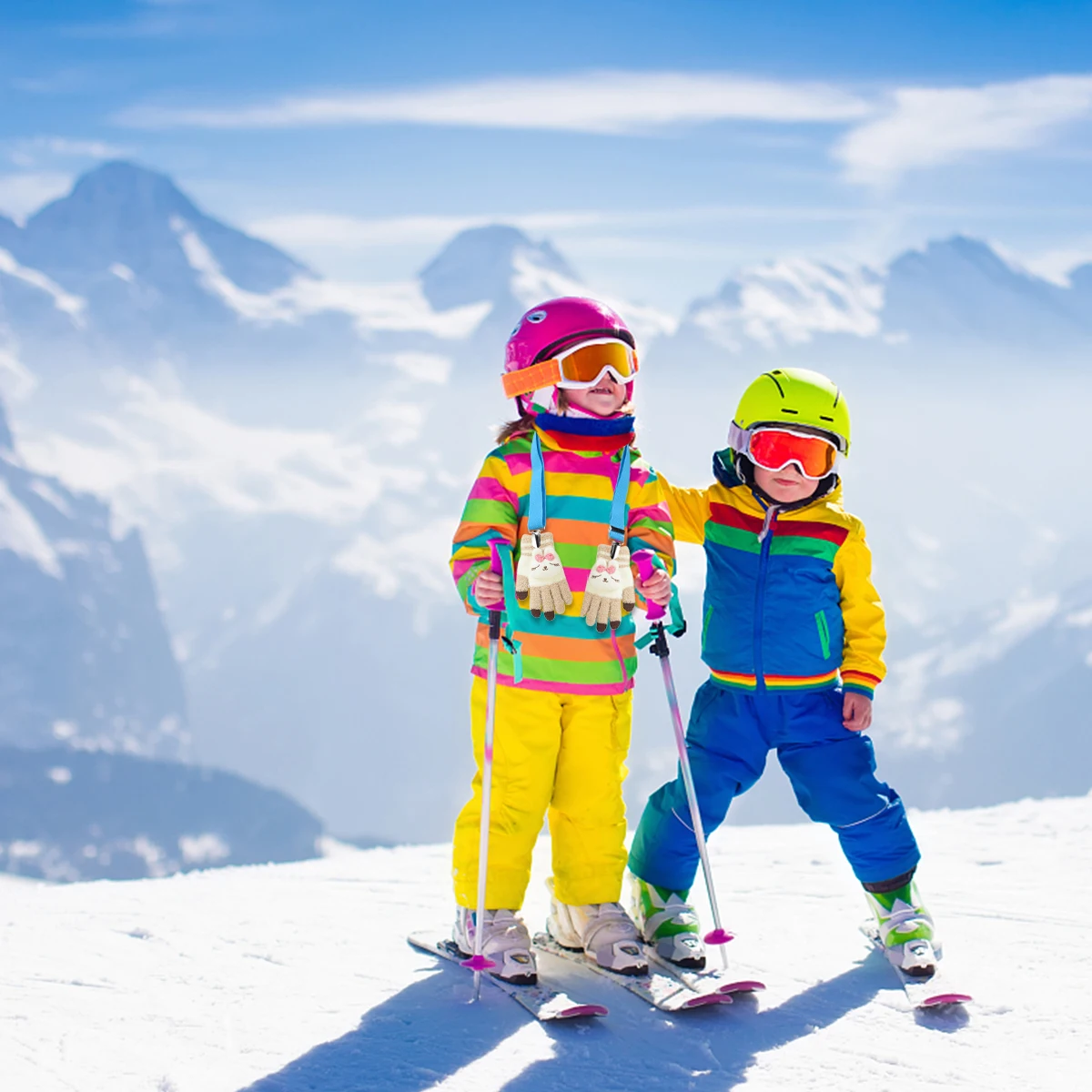 

2 шт., зажим для перчаток, держатель для перчаток, вешалка для шляп, варежки, ловушка, регулируемая эластичная для детей, зимние виды спорта на открытом воздухе, синий цвет озера