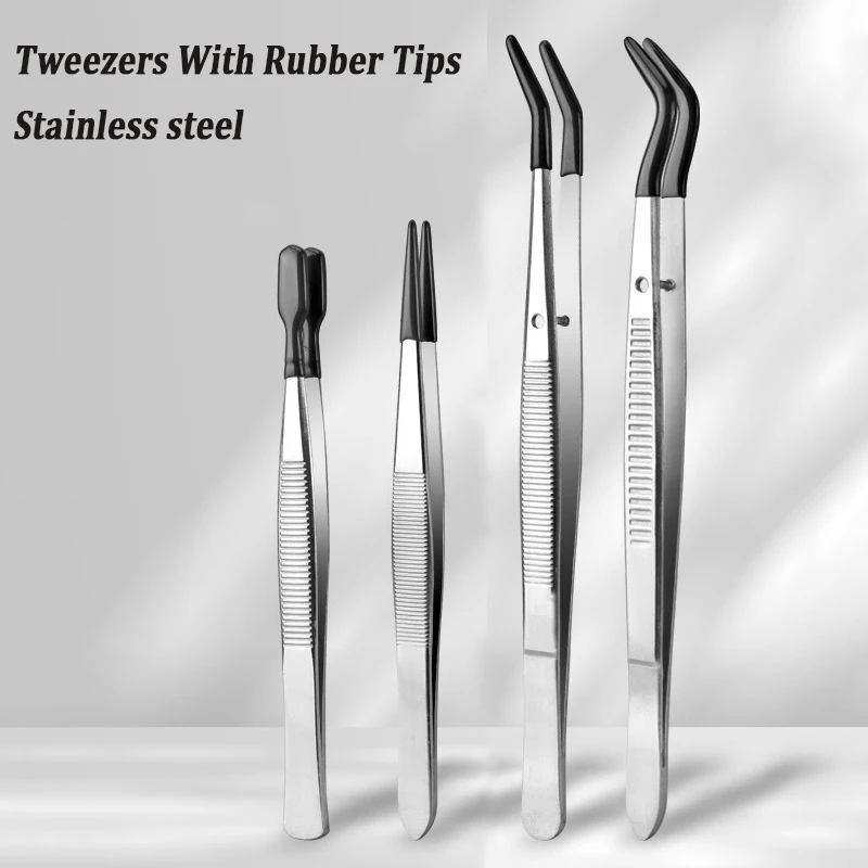 Schwarze Pinzette mit Silikonspitzen, Edelstahl, gerade, gebogen, Pinzette für falsche Wimpern, Haarentfernung, Make-up-Werkzeug, Picking-Tool