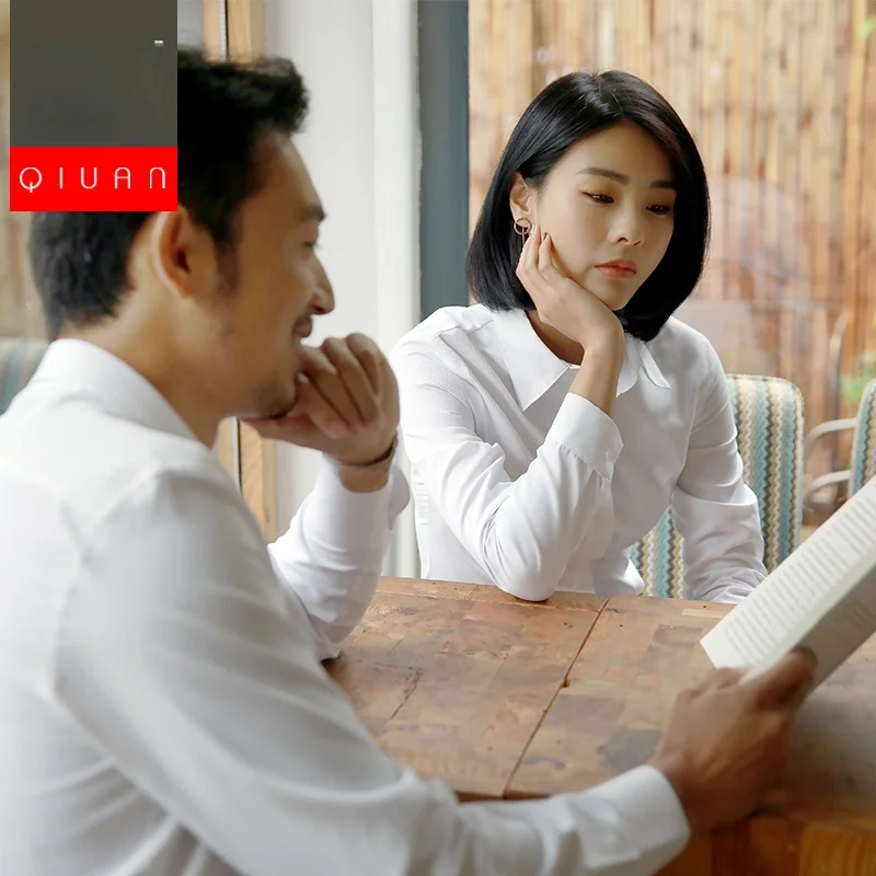 

Busin Formal Interview irt for Men And Women plus Size White Workwear Straight Cut Polyester Cotton Blend Long Sve