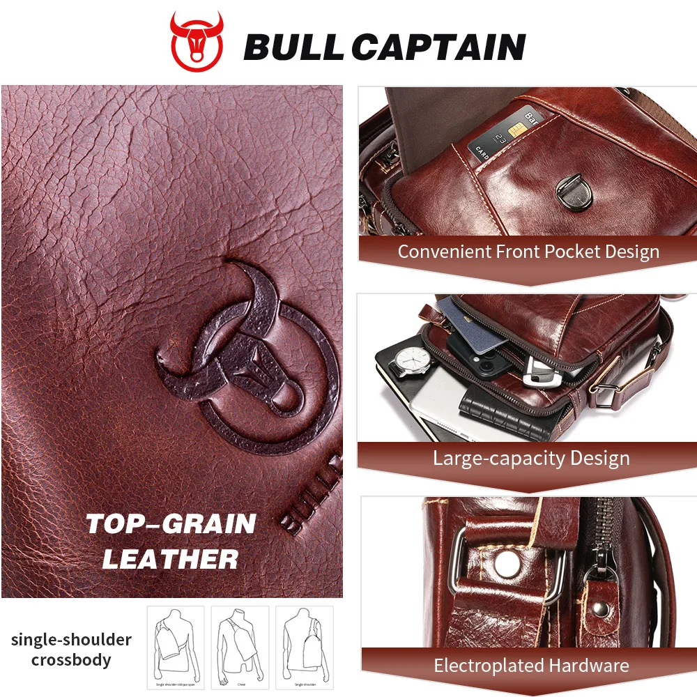 Bullcaptain Nam Đeo Vai Đeo Chéo Vai Lớp Da Công Sở Lịch Cá Tính Mới Túi Nhỏ
