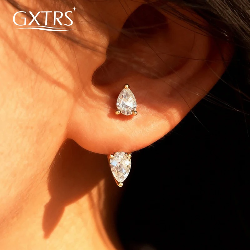 GXTRS Pear Cut Real Moissanite Stud Earrings For Women S925 Silver 2 Stone Lab Diamond Detachable Ear Studs Wedding Fine Jewelry