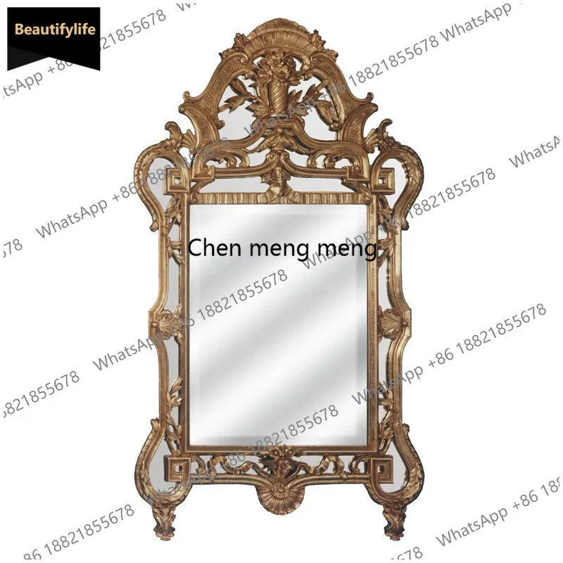 C139 Medieval makeup mirror retro carved dressing mirror luxury living room fireplace decorative mirror