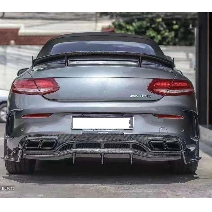 For Mercedes Benz C Class W205 C63 C43 15-18 Two doors Carbon Fiber Car Rear Bumper Diffuser Splitters Spoiler Back lip body kit