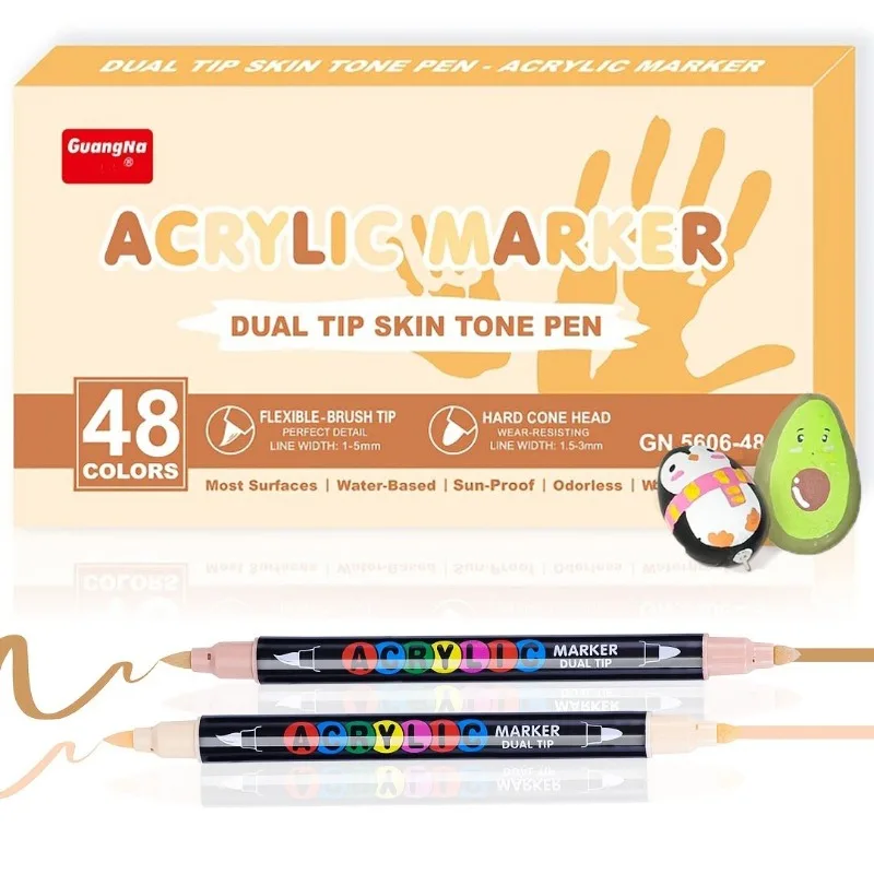 24/48 Colors Guangna Dual-Headed Acrylic Marker. Soft Nib for painting skin,Art Supplies for Artist,Perfect for Gifting.