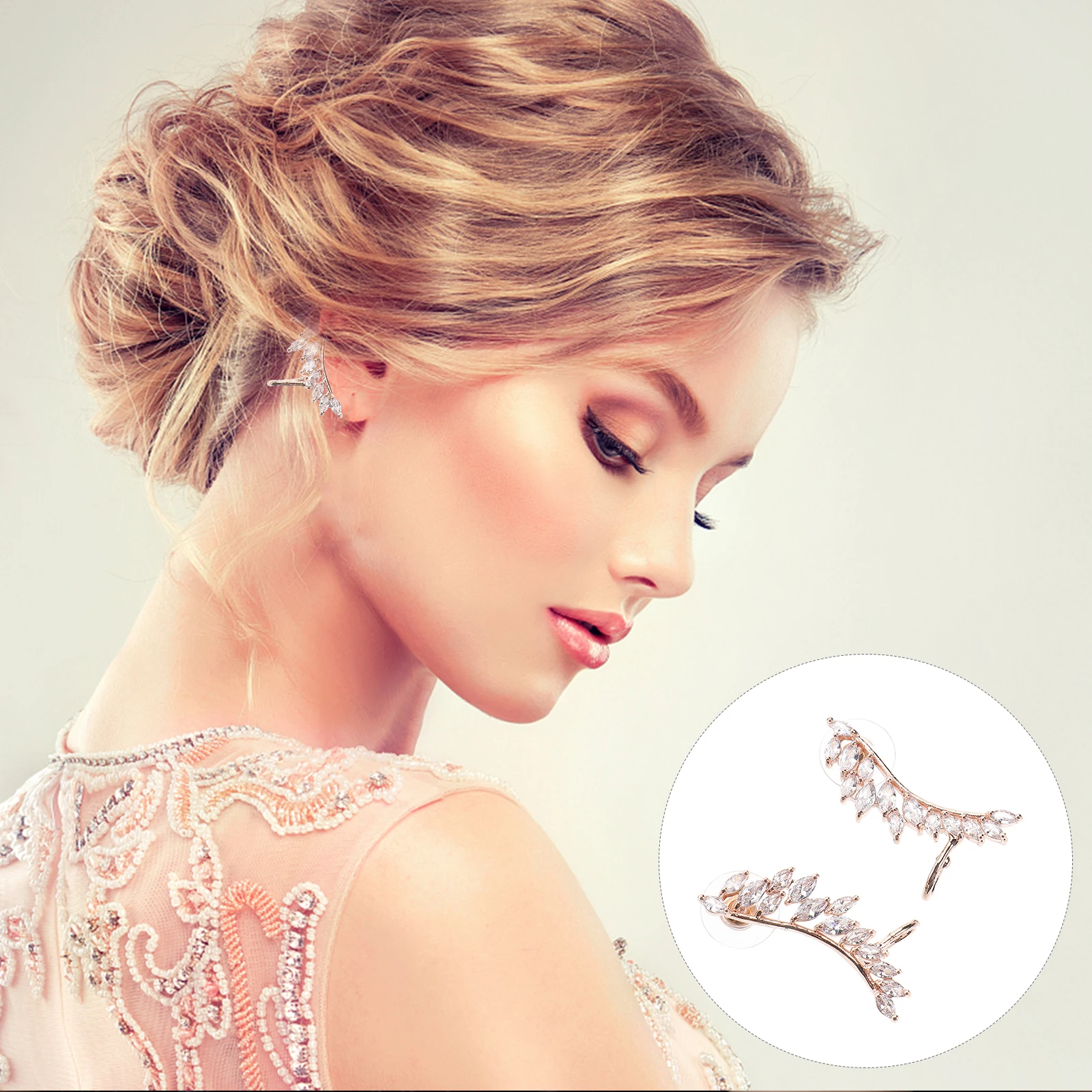 

Earrings Gold-plated Zircon Wings Shape Wrap Clip Drop European and for Non-pierced Ears Golden Miss