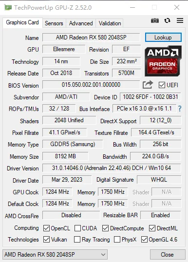 بطاقة رسومات الألعاب MLLSE AMD RX 580 8 Go 2048SP GDDR5 بت 6 دبابيس PCI Express × 16 وحدة معالجة الرسومات radoon rx580 8g