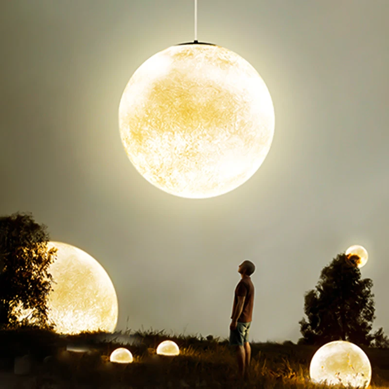 

LED 3D Print Light Fixture Suspension Moon Ball Lamp Ceiling Light Pendant Bedroom Simple Led Pendant E27 Hanging Half Lamp