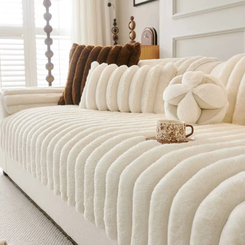 

Plush Sofa Cover Cream Style Thicken Sofas Towel Winter Warm Non-slip Couch Slipcover Armchair Protector Living Room Decor