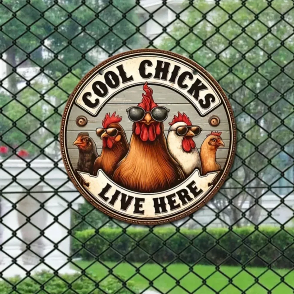 Einzigartiges Vintage-Metallschild für Chicken Coops: „Cool Chicks Live Here“ – eine bezaubernde Bauernhausdekoration mit einfacher Aufhängung