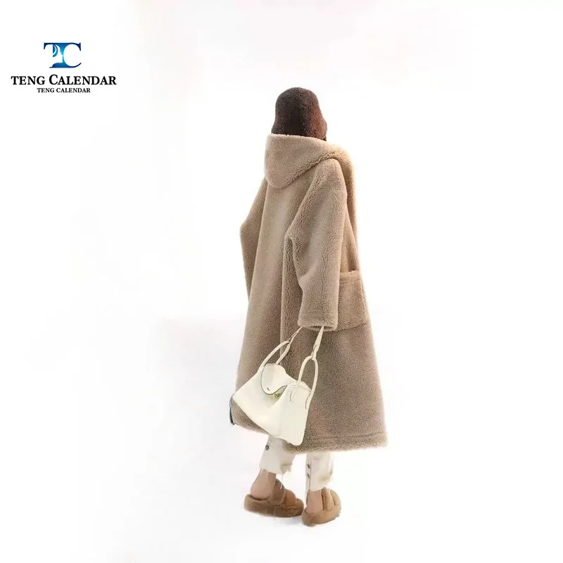 Imitation Fur, Gray Hooded Lambskin Wool, Loose and Thick Medium Length Deer Fur Coat, 2026 Women's Winter New Style