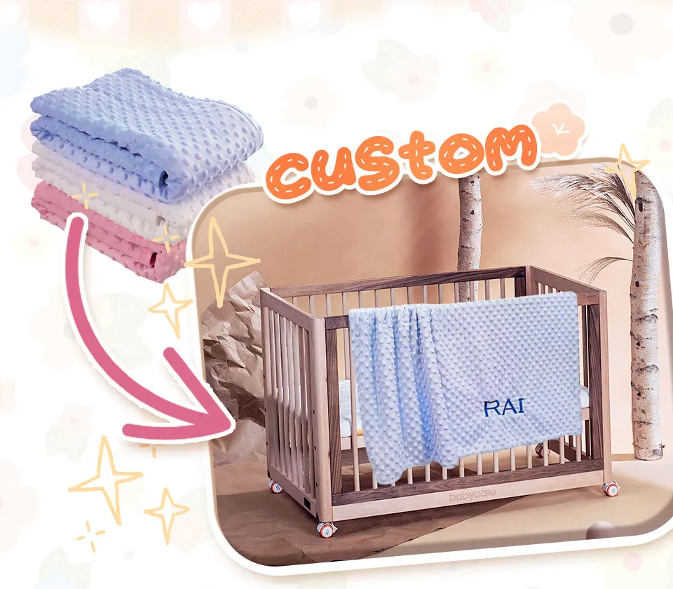 Personalisierte Neugeborenen-Babydecke mit Namen, Maßgefertigtes Dot-Minky-Kinderwagen-Pucktuch-Set, Sicherheitstuch, Babyparty-Geschenk für Jungen – Detail 10