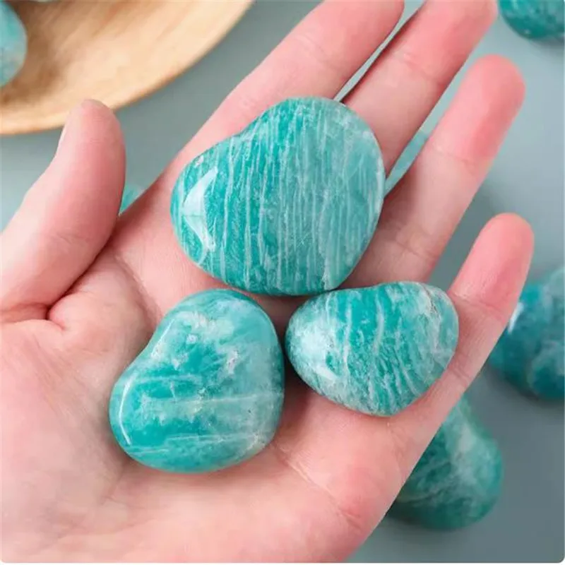 5pc High-quality Amazonite Stone Heart Crafts Crystal Carving Ornaments Energy Quartz Decorative DIY Jewelry Couple Gift