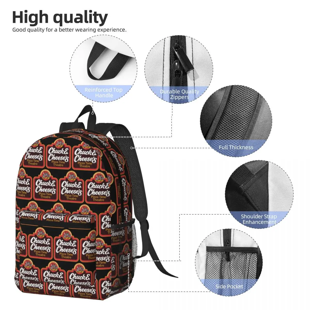 Chuck E Cheeses Pizza Time Theater Backpack Daypack Large Capacity Kids BookBag School Bag Shoulder Bags for Men Women
