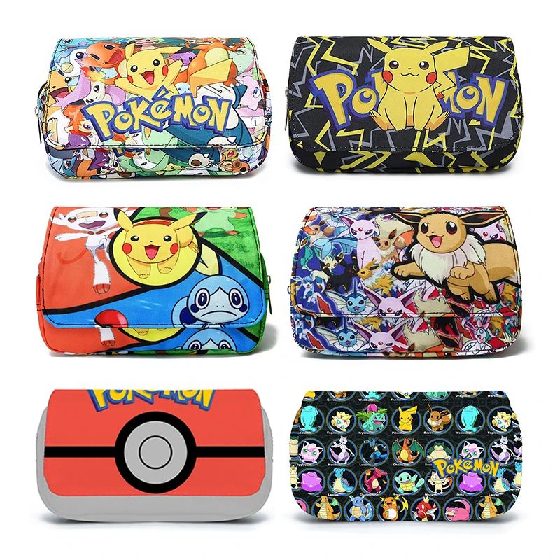 Pokemon Pencil Case Medium Small Student Pencilcase Nylon Material Pokémon Learn Stationery Pikachu Kids Cartoon Gifts Anime Toy