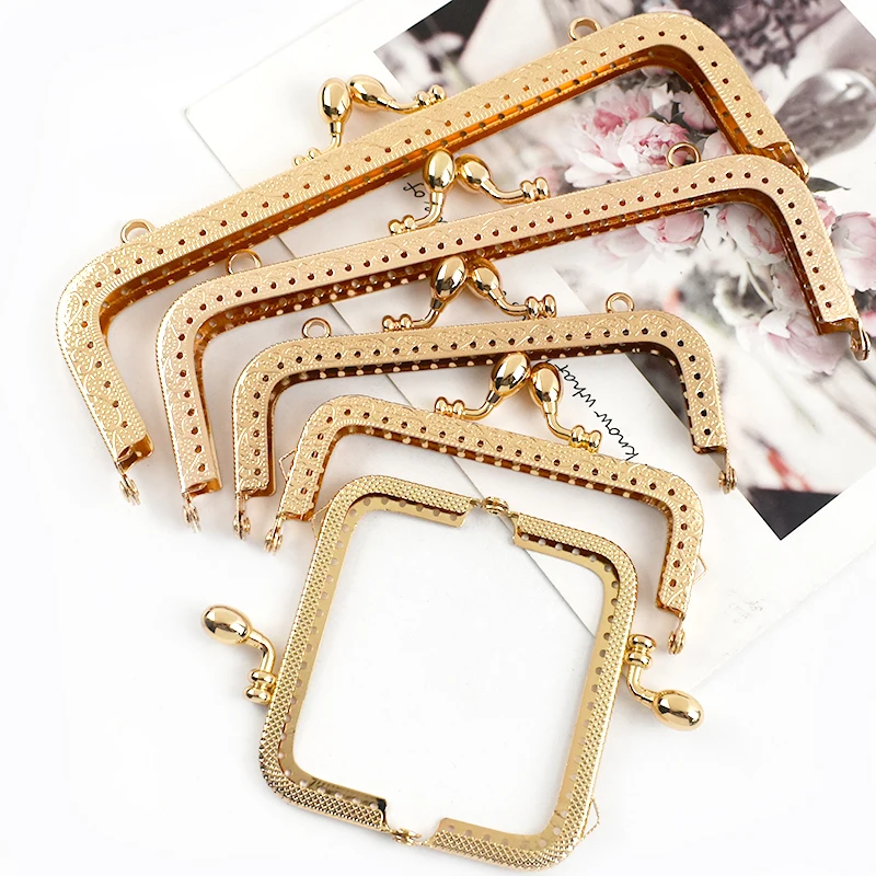 2/5/10Pcs 8.5-20cm Metal Gold Embossed Bags Handle Purse Frame Kiss Clasp Women's Handbag Wallet DIY Handmade Bag Accessories