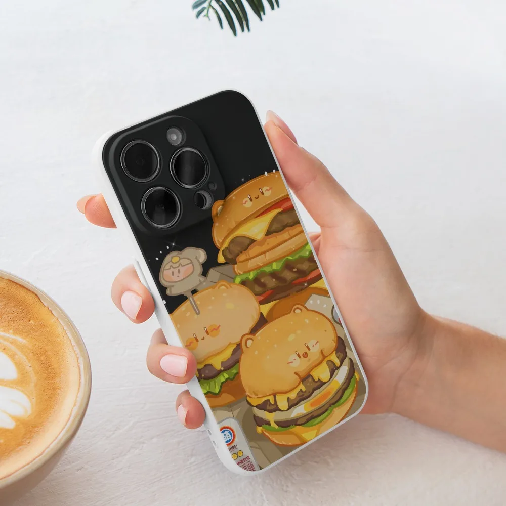 Cartoon Golden Burger Phone Case for IPhone 15 14 13 11 Pro Max XR XS Max X 8 7 Plus 14 15 Plus Back Shockproof Cover Funda