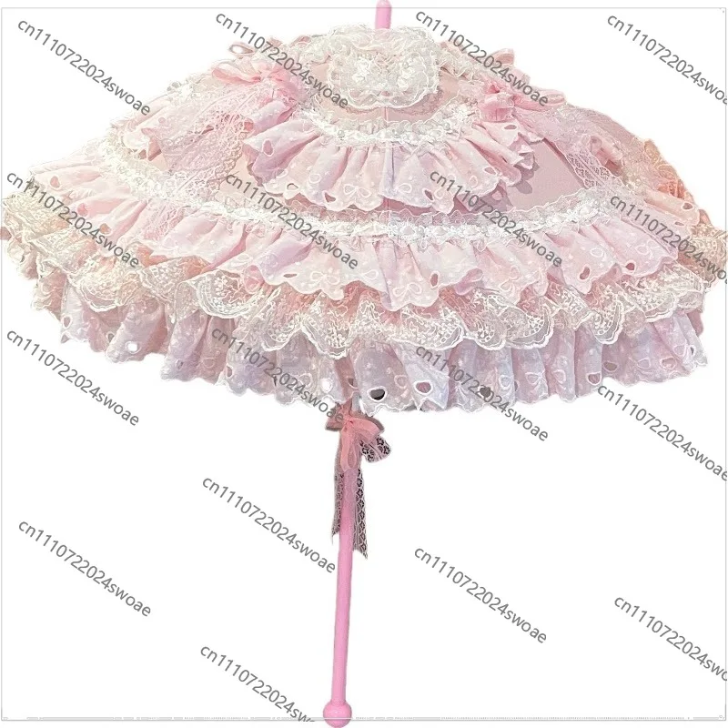 Original Handgefertigter Lolita-Regenschirm Mädchenherz Rosa Blumen Hochzeit Teeparty Kleiner Ozean-Schirm Fotografie-Requisiten Lo