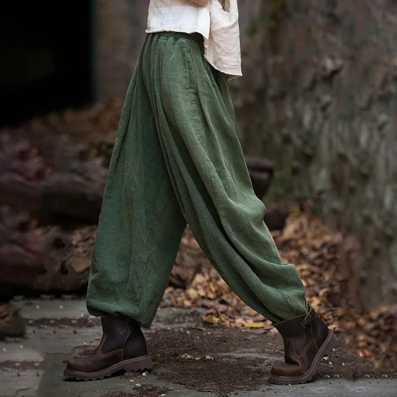 

Cotton and linen women's clothing new ramie sand wash fried color old literary and versatile trousers lantern pants fashion casu