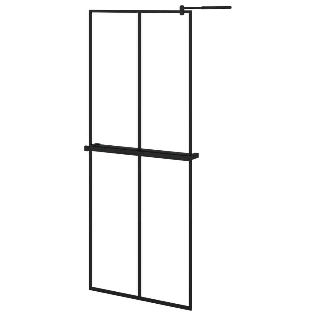 31.5x76.8 Black Walk-in Shower Wall with Shelf - ESG Glass & Aluminum Design