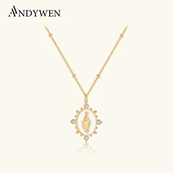 ANDYWEN 925 Sterling Silver Gold LADY LOURDES Virgin Mary Pendant Beads Chain Long Necklace 2024 Spring Big Large Fine Jewelry