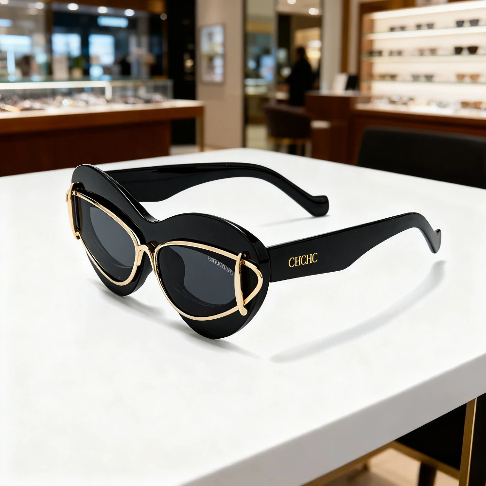 

New Fashion Cat Eye Large Frame Women Sunglasses Trendy High End Sunglasses Street Style Versatile Best Seller