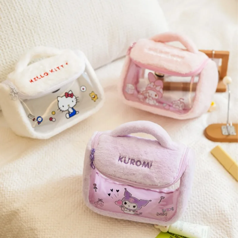 Sanrio Plush Makeup Bag Kawaii Anime Hello Kitty Kuromi Melody Portable Large Capacity Storage Bags Cute Cartoon Cosmetic Bags