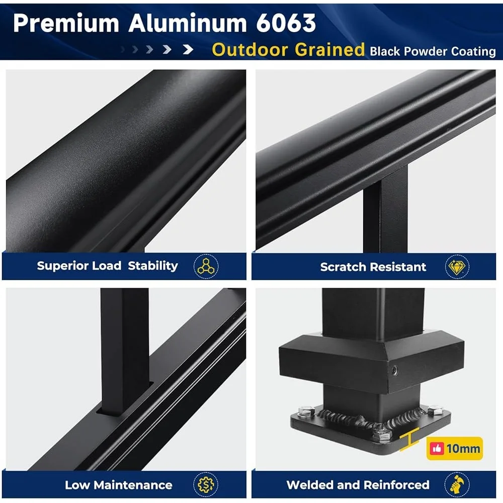 Aluminum Stair Railing Kit Weather Resistant Porch Deck Railing System 36in High Low Maintenance Easy Install Complete Set