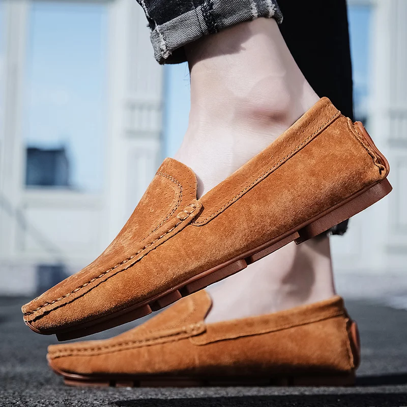 COZOK New Men Casual Shoes Fashion Men's Shoes Suede Leather Men's Loafers Moccasins Brand Slip On Male Flat Driving Shoes Black image 6