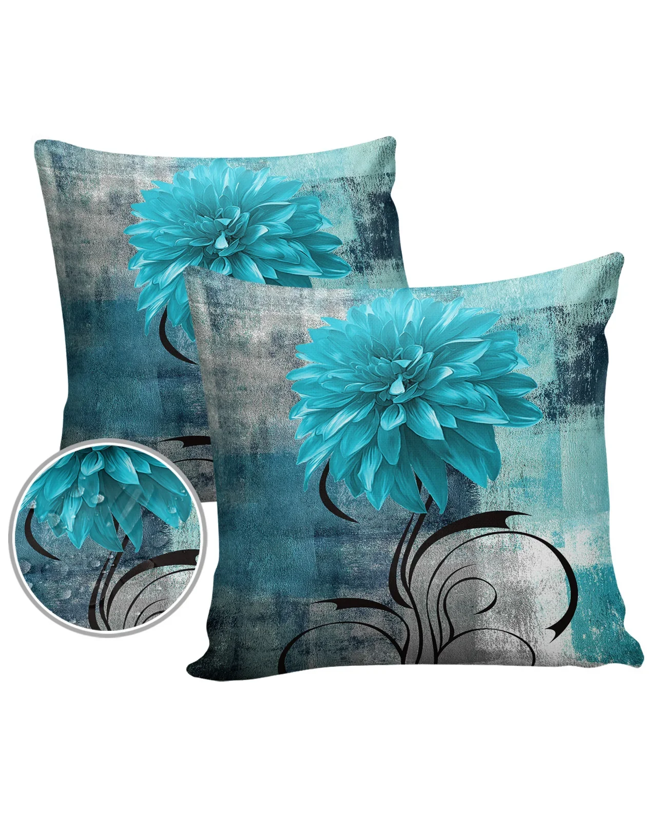 2/4PCS Waterproof Pillowcase Dahlia Oil Painting Abstract Texture Plant Flower Aqua Cushions Case Decorative Pillows Cover