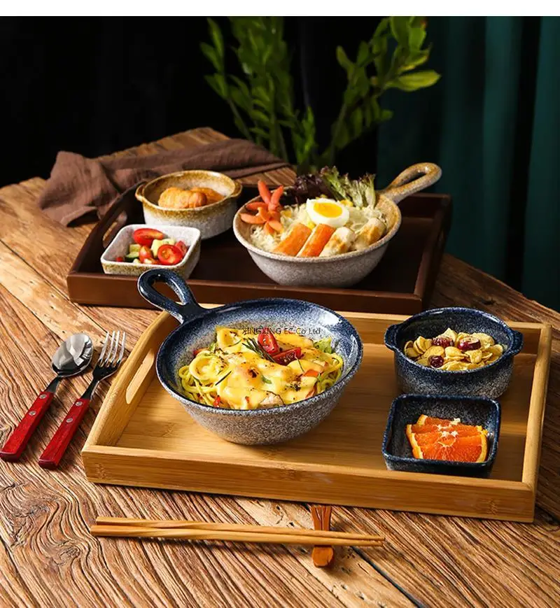 

Ceramic bowl and dish set, Japanese-style tableware, wooden tray, household breakfast plate, fruit salad bowl, pickle