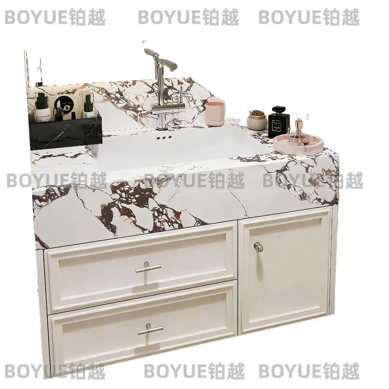 for American French Style Bathroom Cabinet Oak Wash Basin Cabinet Slate Seamless Basin Toilet Washstand