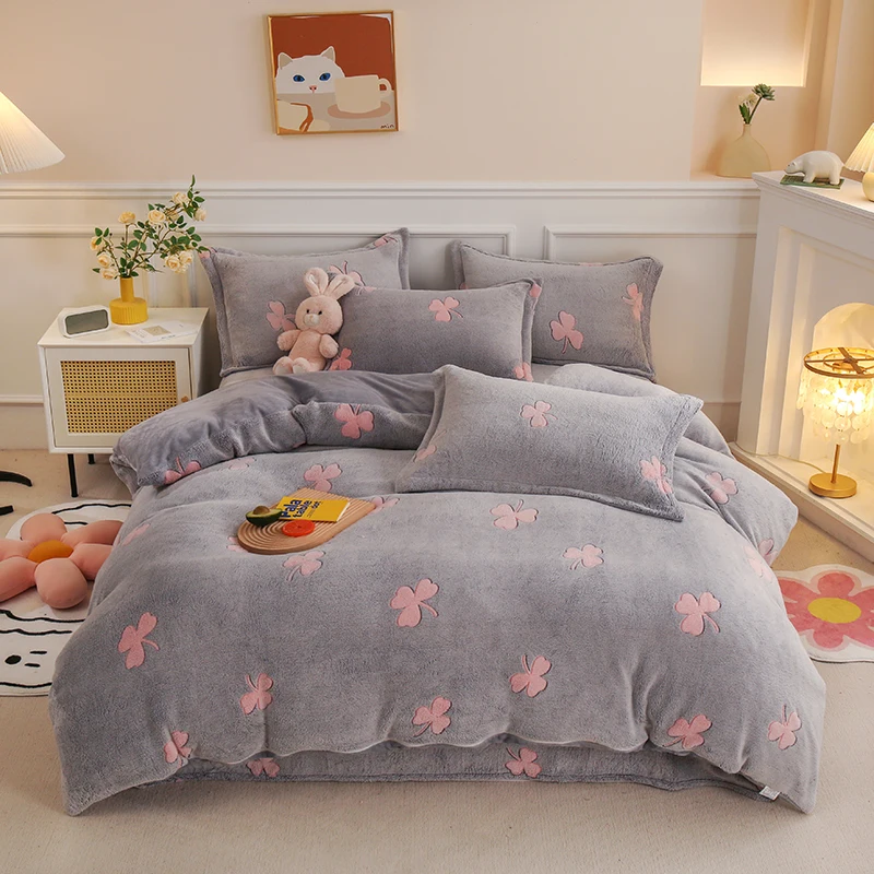 Winter Bett bezug dickes Fleece warme Flanell koralle doppelseitige Samt bettwäsche Single Double Queen King Size Bett bezug