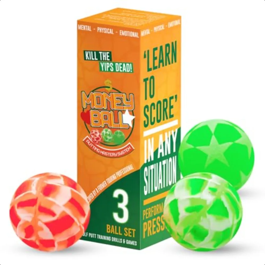 

MONEYBALL 3Ball Putting Training Set Imp Your Putting Stroke Under Prure Eliminate Yips Includes Custom Balls Instructional Gui