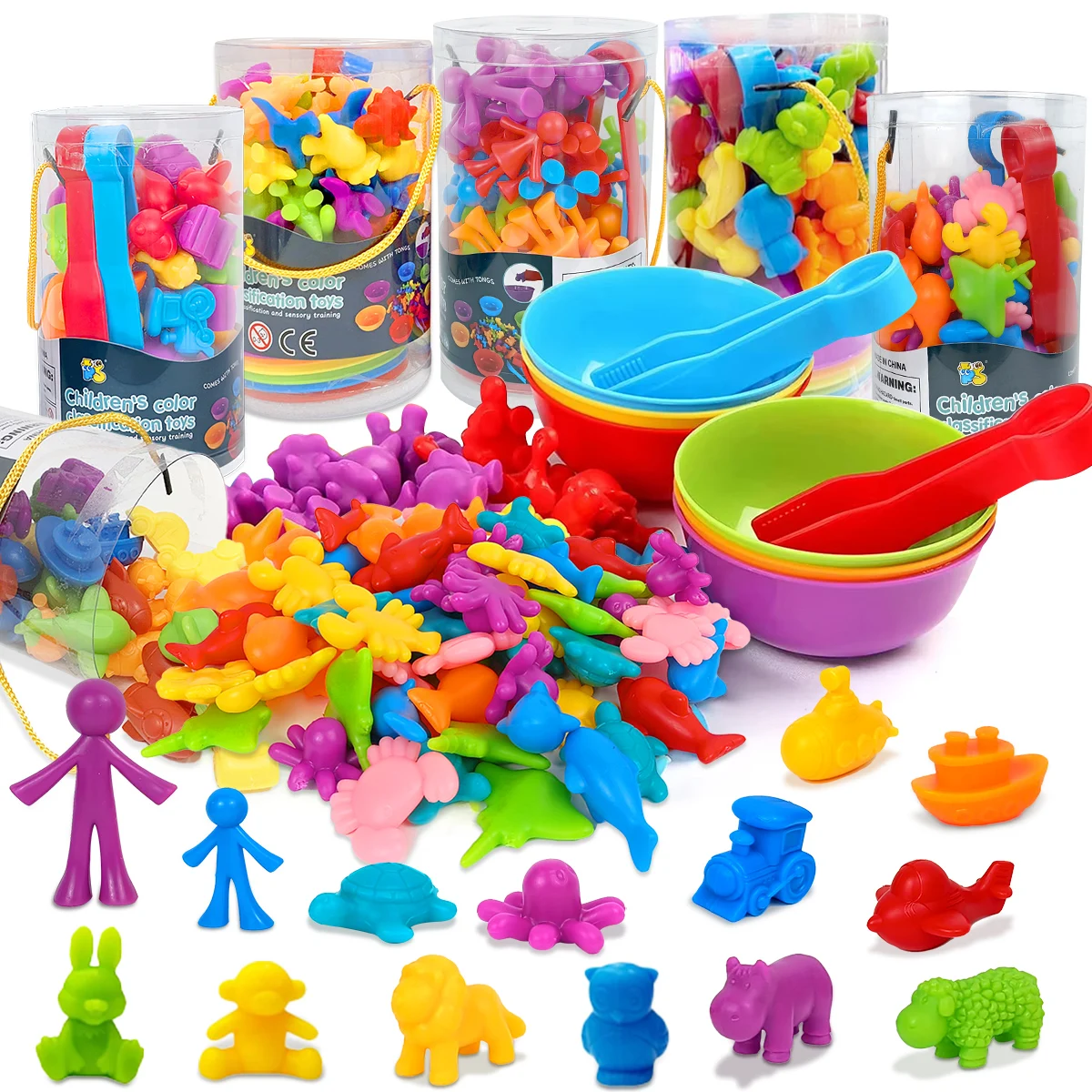 Montessori Rainbow Counting Bear Math Toys Animal Dinosaur Color Sorting Matching Game Educational Sensory Toy For Kids